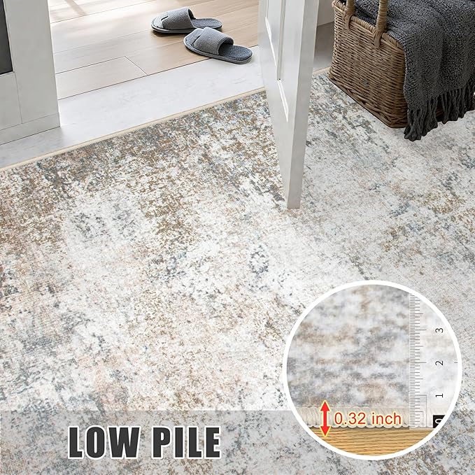 2'x5'Runner Rug Washable Rug: Modern Abstract Soft Thin Runner Rug Brown Grey
