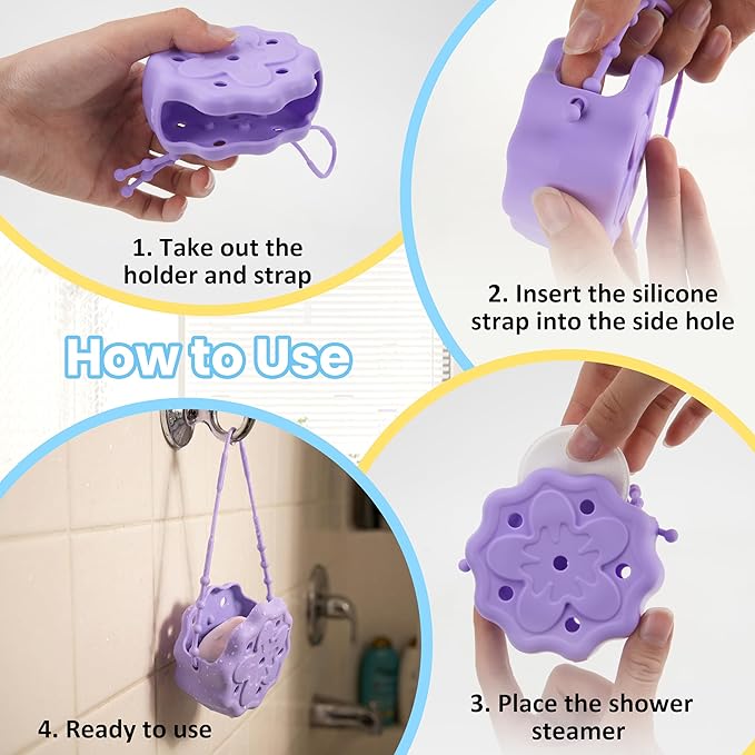 2 Packs Shower Steamer Tray, Silicone Soap Dish Holder, Hangable and Reusable Shower Steamer Holder/Hanger, Bath Bombs Shower Accessory, Aromatherapy Diffuser Containers, Purple and Blue
