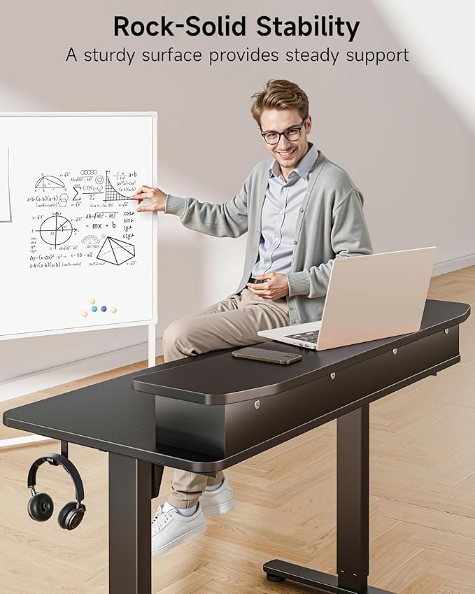 BIZUM Standing Desk with 2 Drawers Computer Desk-Stand up Desk Home Office Gaming Memory Desks C-Clamp Mount Compatible, 48x24 Inch Black