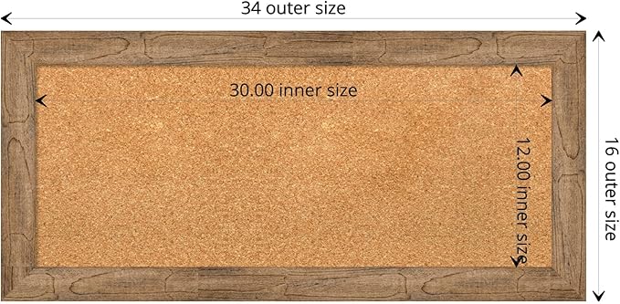 Amanti Art Natural Cork Board for Wall, 16x34 Vision Board with Brown Wood Frame, Medium Corkboard Office Decor for Home Organization, Rustic Farmhouse Corkboard Pinboard to display items for home