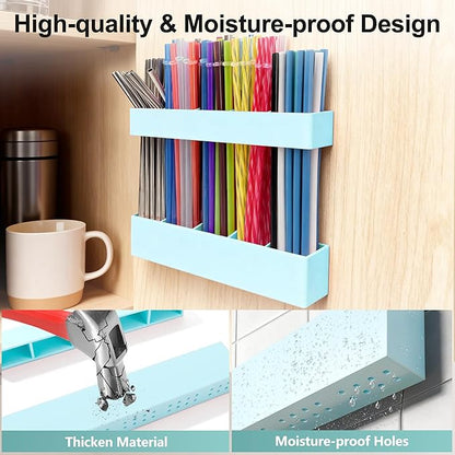 9.5” Large Acrylic Straw Holder for Cabinet Door, Reusable Adjustable Two-Part Straws Organizer with Ultra Sticky Adhesive Strips, 2026 Straw Storage for Kitchen Cupboard (Mint Blue)