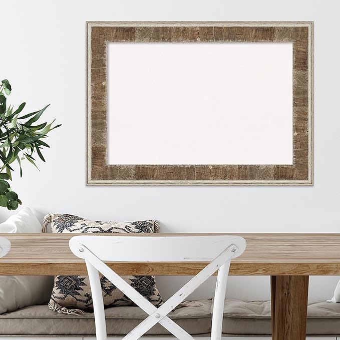 Amanti Art White Cork Board for Wall, 21x29 Vision Board with Brown Wood Frame, Medium Corkboard Office Decor for Home Organization, Country Rustic Corkboard Pinboard to Display Items for Home