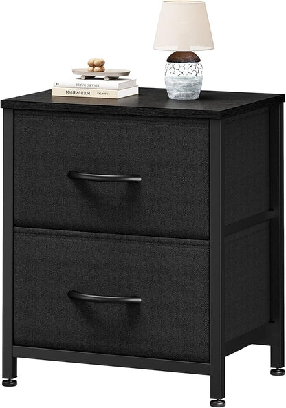 Sweetcrispy Nightstand Small Dresser with 2 Fabric Drawers Side Bedroom End Table Kids Bedside Storage Furniture for 20" Tall Night Stand for Closet, Entryway, College Dorm, Black