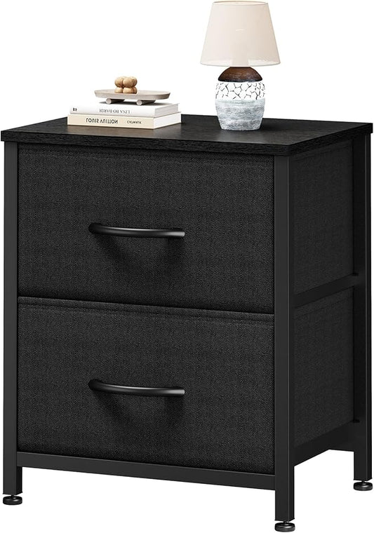 Sweetcrispy Nightstand Small Dresser with 2 Fabric Drawers Side Bedroom End Table Kids Bedside Storage Furniture for 20" Tall Night Stand for Closet, Entryway, College Dorm, Black