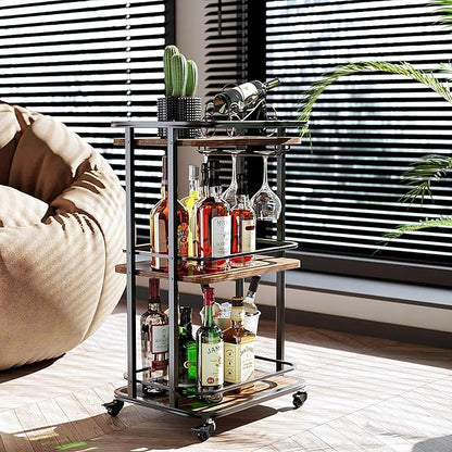 IBUYKE 3-Tier Home Bar Serving Cart,Kitchen Storage Carts with Wheels,11.79x15.72x33.01 inches,Rolling Mini Bar Cart for Home, Outdoor, Kitchen, Bedroom TMJ319H