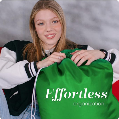 Nylon XL Laundry Bag - Locking Drawstring Closure, Machine Washable, These Large Bags Will Fit a Laundry Basket and Strong Enough to Carry up to Two Loads of Clothes (Green | 30" x 40")