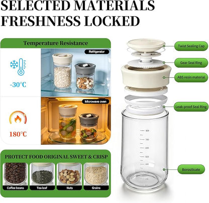 Glass Overnight Oats Containers with Lids - 2 Pack Airtight Food Storage Containers with Twist Lock, Coffee Canister, Leakproof Canning jars Wide Mouth for Chia Pudding & Yogurt, Tea