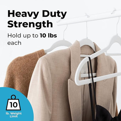 Fontaines Luxury White Velvet Felt Non Slip Clothes Hangers 50 Pack - Ultra Slim & Space Saving - Heavy Duty Swivel Hook for Clothing, Suit, Top, Tie, Shirt, Skirt & Pant Organization