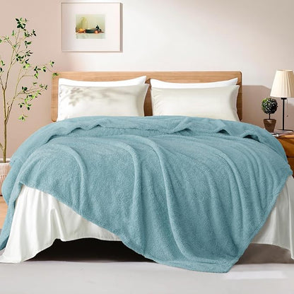 Exclusivo Mezcla Fleece Twin Size Bed Blanket, Ultra Soft, Lightweight and Fuzzy Stone Blue Blanket for Women, Home Decor, 60x80 Inches