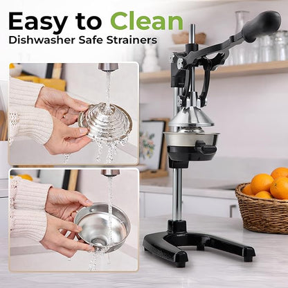 Zulay Kitchen Extra Tall Cast Iron Juicer - Fits Any Glass, Heavy Duty Manual Citrus Juicer with Detachable Strainers for Easy Cleaning, Perfect for Bartenders, Juice Lovers & Health Enthusiasts