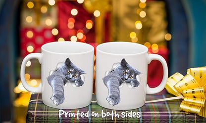 Winston & Bear Playing Grey Cat Mug - Gray Cat Ceramic Coffee Mug - Perfect Grey Cat Gifts - Funny Playing Grey Cat Coffee Mug for Cat Lovers (15oz)