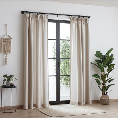 Zeerobee Curtain Rods for Windows 32 to 48, 1 Inch Industrial Wrap Around Black Curtain Rod, Indoor/Outdoor Room Divider Adjustable Drapery Pole, 32"-48"