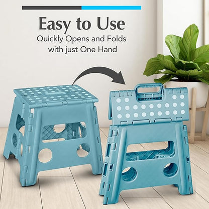Handy Laundry Folding Lightweight Step Stool - Sturdy Enough to Support Adults - Opens Easy with One Flip - Great for Kitchen, Bathroom or Bedroom (Teal - 13 inch)