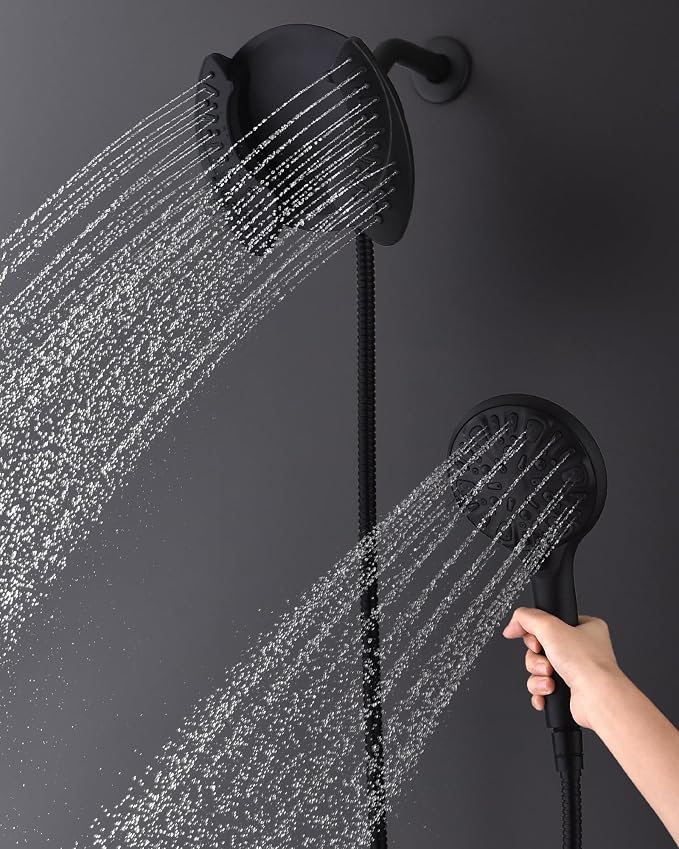INAVAMZ Shower Head with Handheld High Pressure: Hand Held Shower Head & Rain Shower Head 2-IN-1 Shower Head with 59" Rotatable Stainless Steel Hose, Shower Trim Systems, Black 2.5 GPM 23233