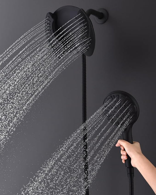 INAVAMZ Shower Head with Handheld High Pressure: Hand Held Shower Head & Rain Shower Head 2-IN-1 Shower Head with 59" Rotatable Stainless Steel Hose, Shower Trim Systems, Black 2.5 GPM 23233