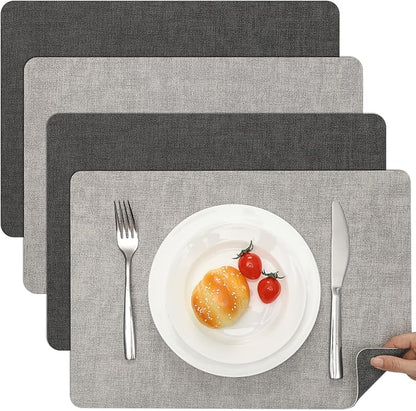Myir JUN Reversible Vinyl Placemats Set of 4, Faux Leather Place Mats Dual Sided Waterproof Oilproof Wipeable, Heat-Resistant Table Mats for Kitchen Dining Indoor Outdoor (12" x 17", Light Gray Gray)