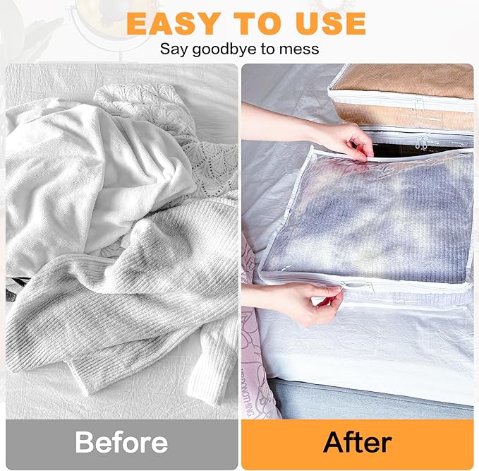 Clear Zippered Storage Bags Plastic Sweater Storage Bags with Zipper 6 Packs Clothing Organizer for Blankets Linen Sweater Bed Sheet Quilt Clothes Pillow (12 x 12 x 4 Inch, White)