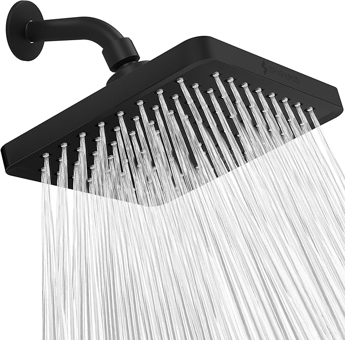 SparkPod Rain Shower Head, 8 Inch Square | High Pressure Shower Heads, 90 Nozzle (Touch-to-Clean), Adjustable Showerhead, No-tool Universal Connection
