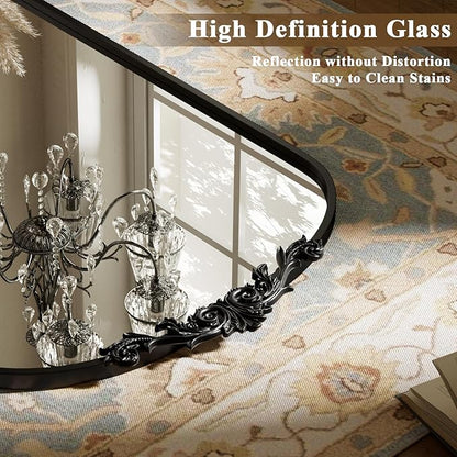 BEAUTYPEAK 65"x24" Arch Mirror Full Length, Traditional Vintage Ornate Baroque Mirror with Bottom Corner Pattern, Hanging or Leaning for Entryway/Bathroom/Fireplace/Bathroom, Black