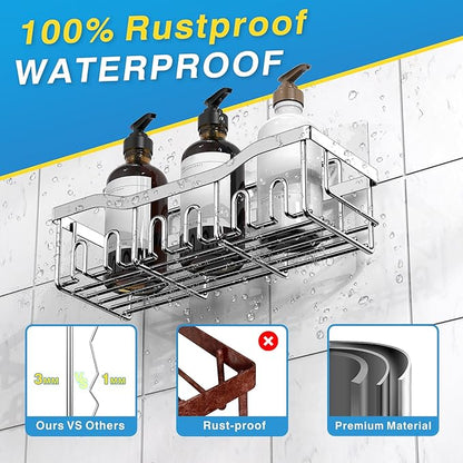 EUDELE 5-Pack Adhesive Shower Caddy Organizer, Large Capacity Rustproof Stainless Steel Shower Shelves, No Drill Bathroom Storage for Shower, Kitchen & Home Decor