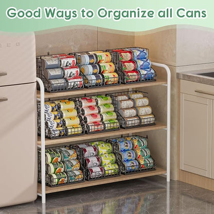 JKsmart 6 Pack Stackable Can Organizer for Pantry with Adjustable Dividers, Soda Can Organizer, Can Storage Dispenser Holds up to 84 Cans, Metal Wire Baskets Can Holder for Kitchen Cabinet Pantry