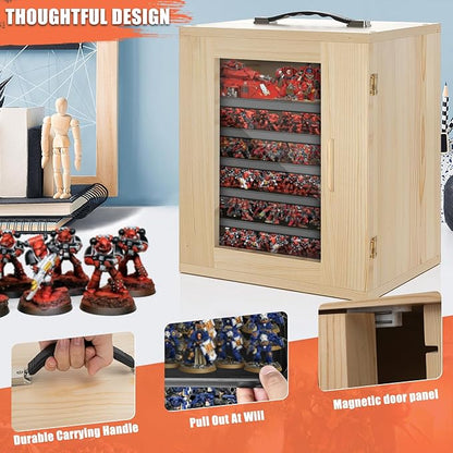 WELIDAY Miniature Storage Case for Collectibles, Miniature Display Cases with Magnetic Door and 6 Trays, Clear View Miniatures Transport Case (Wooden)