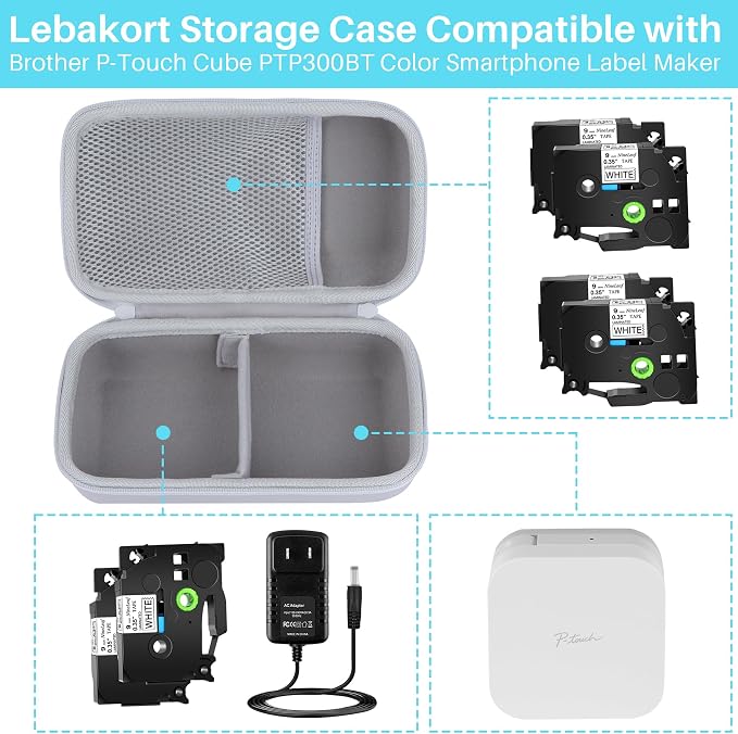 Lebakort Storage Case Compatible with Brother P-Touch Cube Color PTP300BT Smartphone Label Maker