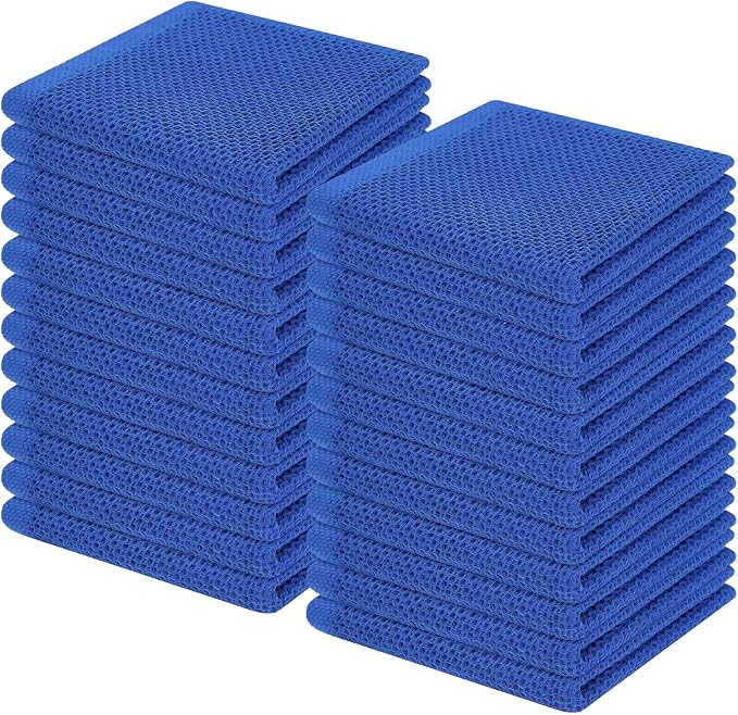 Homaxy 100% Cotton Waffle Weave Kitchen Dish Cloths, Ultra Soft Absorbent Quick Drying Dish Towels, 12 x 12 Inches, 24-Pack, Blueberry