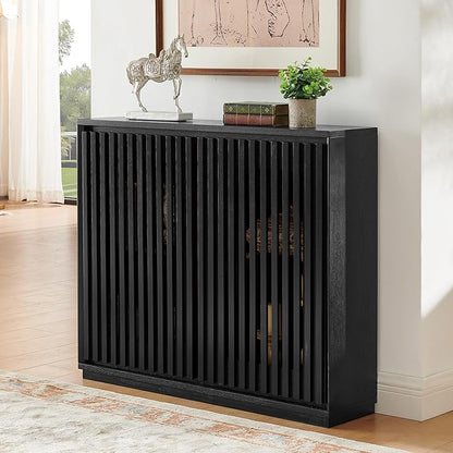 LKTART Black Modern Sideboard Buffet Storage Cabinet,Wood Accent Storage Cabinets with 2 Doors,TV Media Narrow Console Table for Living Room,Entryway