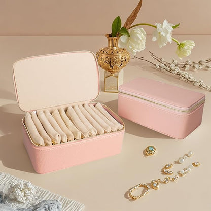 Travel Jewelry Case, Portable Jewelry Box with 6 Jewelry Bags,Travel Gift for Women Teen Girls (Pink 12 Pcs)