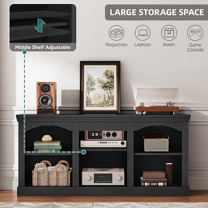 YITAHOME Farmhouse TV Stand for 65 Inch TV, Entertainment Center with Adjustable Shelf, Large TV Console Table for Living Room (Black)