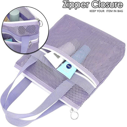 GYEUKHAM Portable Mesh Shower Caddy with 2 Zipper Pockets & Dual Handles, Quick-Drying Hanging Shower Tote for College Dorm, Gym, Travel & Camping, Purple