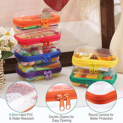 Sanwuta 6 Pcs Clear Hard Zipper Case Pencil Pouches Hard Plastic Zipper Pouches Makeup Bag Transparent Cases for Snacks Plastic Storage Organizer Box for Travel