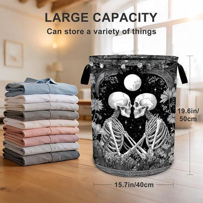 Skull Laundry Basket Waterproof Laundry Hamper Foldable Laundry Bag with Handles for Bedroom, Bathroom, Office, Clothes Storage