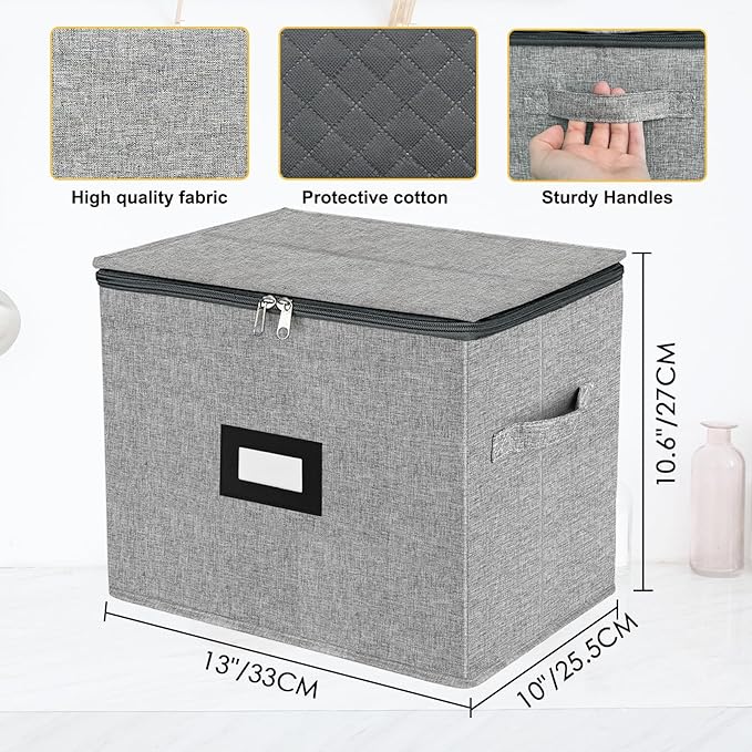 VERONLY Champagne Flute Storage Box with Dividers, Champagne Glass Storage Container, Hard Shell Stemware Storage Case Organizer for 12 Crystal Champagne Flutes Storage and Organization (Grey)