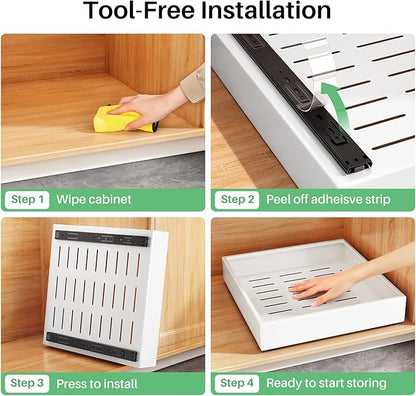 4 Pack Pull out Cabinet Organizer, 21"Deep, Heavy Duty Full-extension Slide out Drawers for Kitchen Cabinet, Roll out Shelf Storage with Nano Adhesive for Pots, Bathroom, Pantry, Home, White