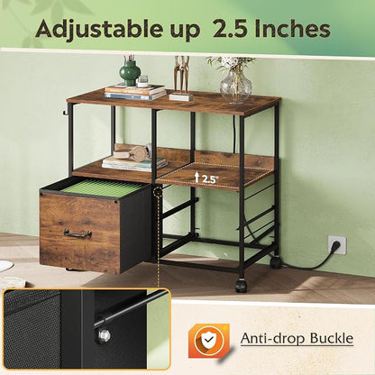 DEVAISE 3 Drawer Mobile File Cabinet, Rolling Printer Stand with Storage Shelf, Fabric Lateral Filing Cabinet fits A4 or Letter Size, Adjustable Shelf for Home Office, Rustic Brown