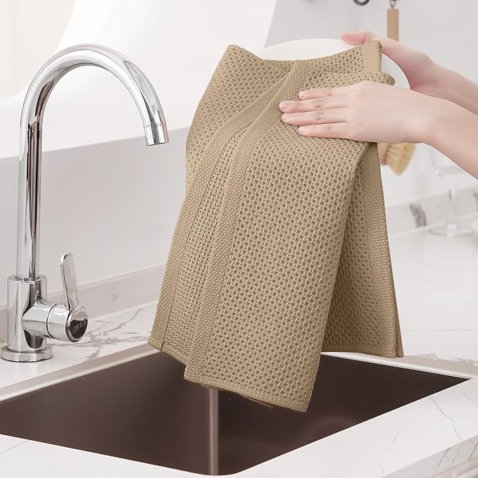 Homaxy 100% Cotton Oversized Waffle Weave Kitchen Dish Towels, Ultra Soft Absorbent Quick Drying Cleaning Towel, 20x28 Inches, 6-Pack, Tan