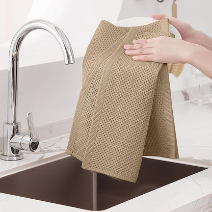 Homaxy 100% Cotton Oversized Waffle Weave Kitchen Dish Towels, Ultra Soft Absorbent Quick Drying Cleaning Towel, 20x28 Inches, 6-Pack, Tan
