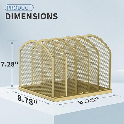 Gawerk 5-Section Vertical Desktop Organizer, 5-Section Mesh File Folder Stand Sorter for Office Home Classroom Organization (1, Gold)
