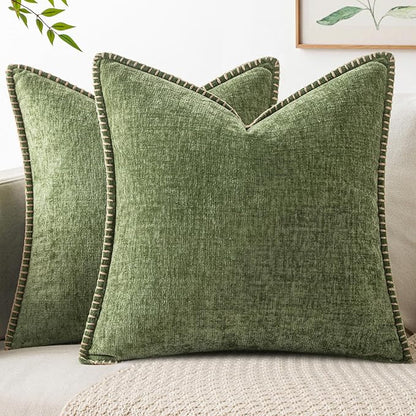 MIULEE Pack of 2 Euro Sham Pillow Covers 24x24 Inch Sage Green Farmhouse Decorative Throw Pillow Covers with Stitched Edge Soft Chenille Solid Dyed Summer Pillow Covers for Bed Sofa Couch Living Room