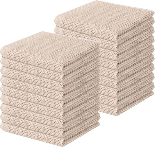 Homaxy 100% Cotton Waffle Weave Kitchen Dish Cloths, Ultra Soft Absorbent Quick Drying Dish Towels, 12 x 12 Inches, 18-Pack, Beige