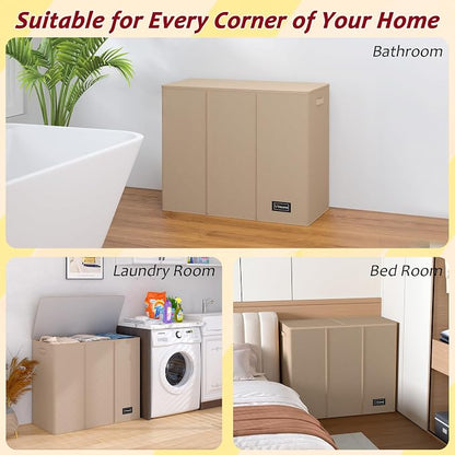 195L Laundry Hamper 3 Section,Large Laundry Hamper with Lid,Dirty Clothes Hamper with 3 Inner Bags,Collapsible Laundry Basket Organizer for Laundry Room,Bedroom,Laundry Sorter Hamper 3 Compartment
