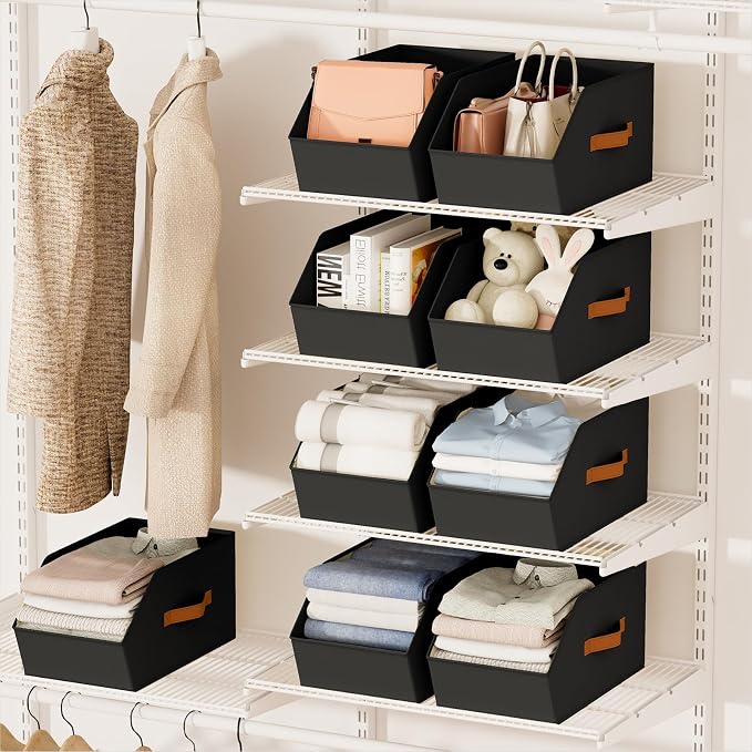 Homsorout Large Closet Storage Cubes - Closet Storage Bins with Dual Handles for Clothes, Towels, Toys, Shelf Organizer Bins for Bedroom, Nursery, Shelves, Small Spaces, Black, 6 Pack