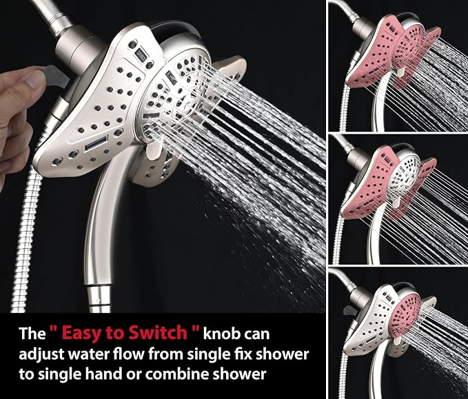 GRICH 1.8GPM Shower Head with Handheld Spray Combo: 2 in 1 Rainfall Shower Heads high pressure & Handheld Shower Head, 9 Spray Modes/Settings Detachable Shower Head with 60 Inch Hose, Nickel