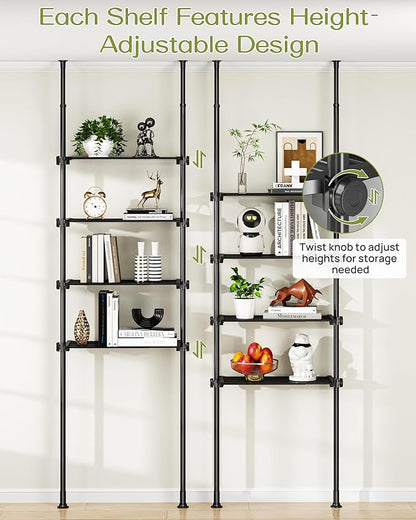 ALLZONE Adjustable Over The Toilet Storage Shelf, 4-Tier Ample Bathroom Organizer and Storage, Tension Mounted Above Toilet Storages Cabinet for Versatility, Fits 66-113 Inch Heights, Black