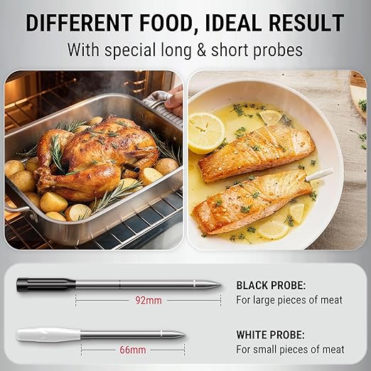 ThermoPro 500ft Wireless Meat Thermometer for Cooking, Long & Short Colored Probes Bluetooth Meat Thermometer for Kitchen Oven Smoker, Rechargeable Meat Probe for Backyard Grill BBQ Holiday Gifts