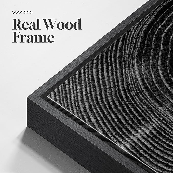 Framed Black and White Abstract Wall Art, 1 Piece Square Modern Canvas Prints Artwork for Walls, Minimalist Abstract Tree Ring Pictures for Bedroom Dining Room Lounge Living Room Wall Decor 24x24 In