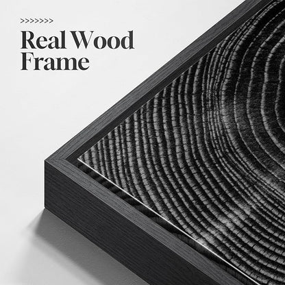 Framed Black and White Abstract Wall Art, 1 Piece Square Modern Canvas Prints Artwork for Walls, Minimalist Abstract Tree Ring Pictures for Bedroom Dining Room Lounge Living Room Wall Decor 24x24 In