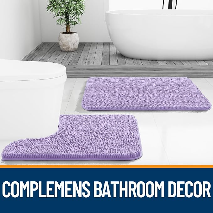OLANLY Bathroom Runner Rugs 70x24, Soft Absorbent Chenille Bath Rugs, Rubber Backing Quick Dry, Machine Washable Long Bath Mats for Bathroom Floor, Tub and Shower, Home Decor Accessories, Lavender